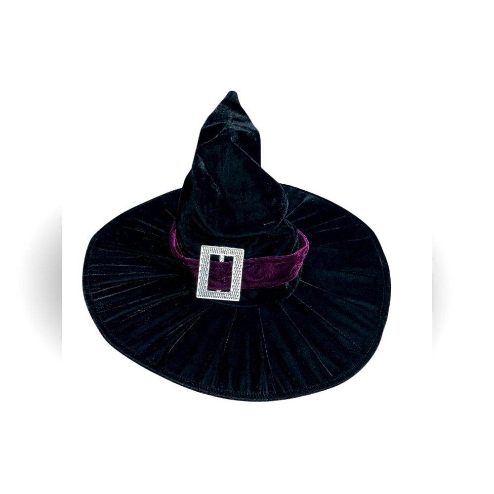Witch Hat Curved Point, Pleated, Velour for Adults Black